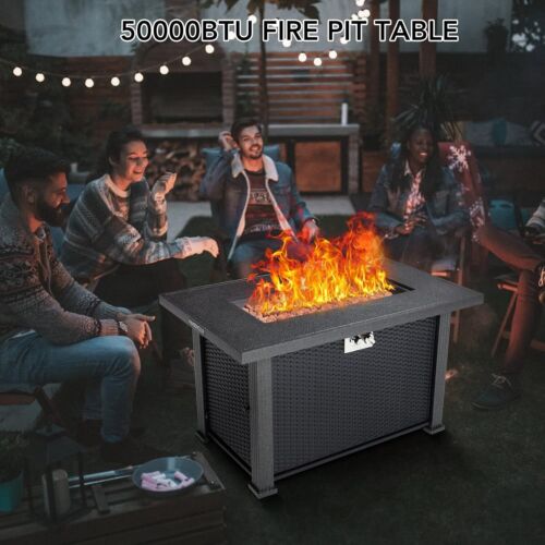 44" Outdoor Propane Fire Pit Table Patio 50,000 BTU Firepit Tabletop with Cover - Picture 2 of 8