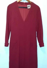 Angelo Tarlazzi Womans 40 US 8 Wool Sheath Dress Red Knee V Neck Long Sleeve