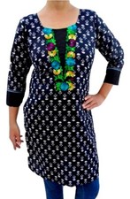 Black Cotton Kurta for Women Medium with Kashmiri Kashida Embroidery Floral New