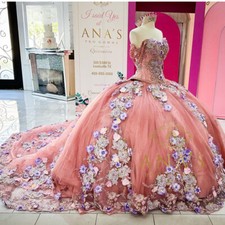 Luxury Pink Quinceanera Dresses Sweetheart Lace Applique Ball Gown Off-Shoulder