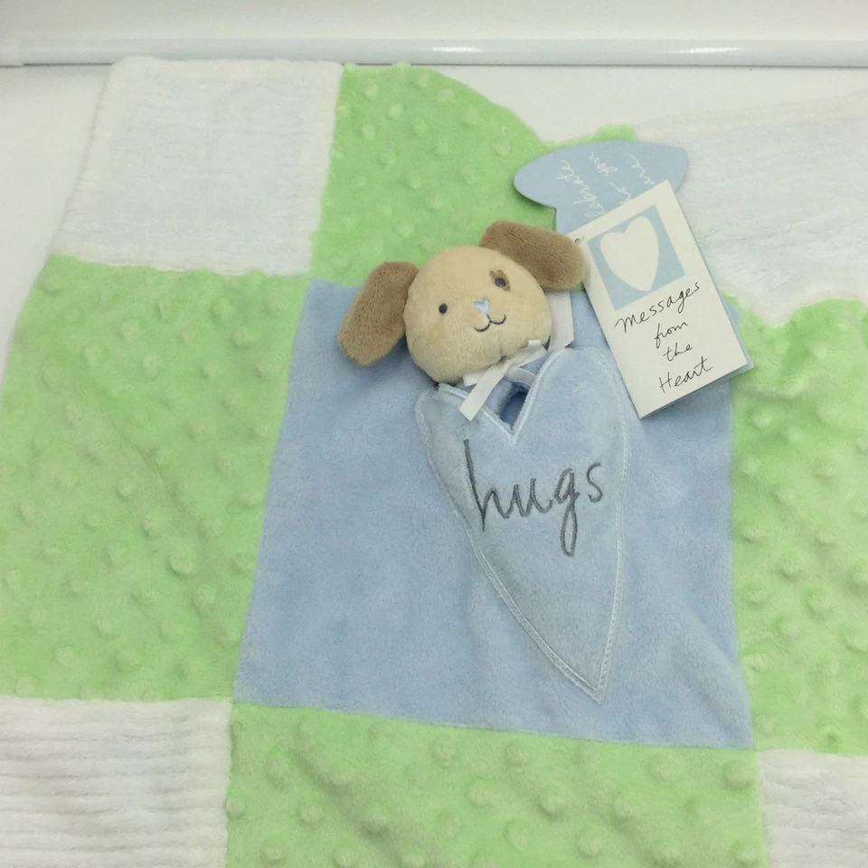 Messages From The Heart Hugs Puppy Dog Security Blanket Baby Tags Blue Green - Image 4 of 4
