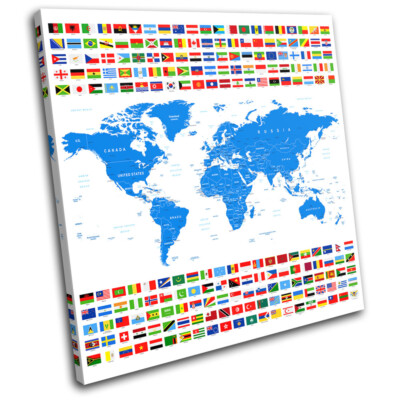 World Atlas Geography Globe Maps Flags SINGLE CANVAS WALL ART Picture Print