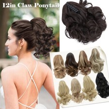 12" Claw Clip On Pony Tail AS Human Hair Extensions One Piece Bendable Ponytail