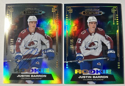 LOT of 2 Justin Barron 2021-22 UD Stature #35/35 Rookie SP & AUTO /199 True RC
