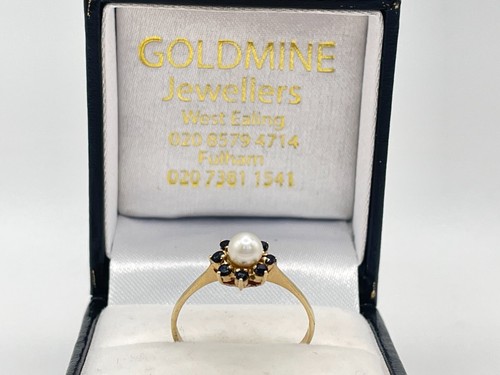 9ct Gold Hallmarked Sapphire & Pearl Cluster Ring. Goldmine Jewellers. - Picture 4 of 8