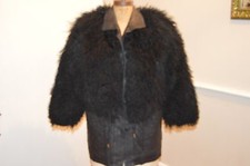 vintage black leather tibetan mongolian lamb fur coat jacket