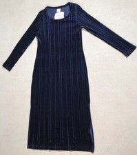 Vtg Avon Dress Velvet Size Medium Ribbed Blue Long Sleeve Stretch Made In USA