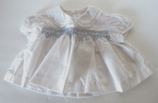 Vtg Baby Girl Infant Dress Top Smocked White Embroidered Peter Pan Collar S/S