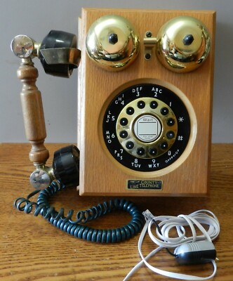 Antique style wooden wall mount rotary dial phone 