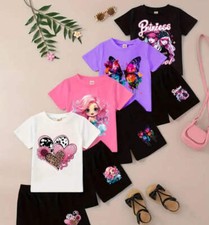 Girls 4-Piece Summer T-Shirt and Shorts Set - Cute Designs, Comfortable Fit