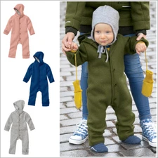 DISANA Baby Thermal Snowsuit Romper with Hood and Foldable Cuffs, 100% Wool