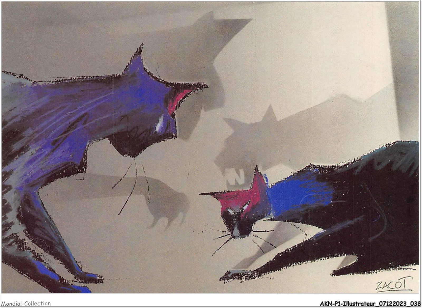 AKNP1-0020 Illustrator Zacot Drawing of Two Cats