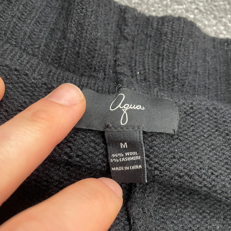 Suéter Kimono Abierto Aqua By Bloomingdale's Mujer Mediano Negro Cárdigan Lana Tejido Foto 4 de 4