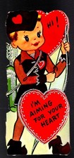 Vintage Boy Playing Robinhood Robin Hood Silver Glitter Valentine Card