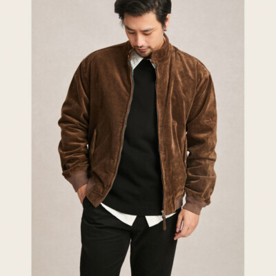 Zipper Jacket Retro Men's Brown Loose Stand-up Collar Workwear