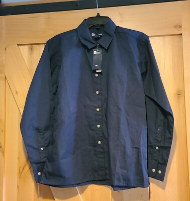 NWT Women Sz S Blue Generation Shirt Long Sleeve Button Navy Cuff Pleat Uniform