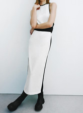 ZARA White & Black Side Stripe Midi Pencil Tube Dress Size S Bloggers Fave