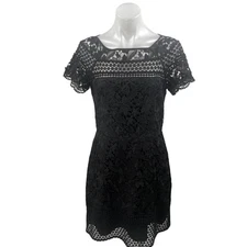 Club Monaco Black Floral Lace Short Sleeve Embroidered Mini Sheath Dress Size 6