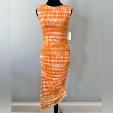 Calvin Klein Women's Sleeveless Tie-Dye Mesh Dress Orange Size XS