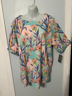 NWT Style&co Garden Party Floral Multi Top with Elbow Cuff Sleeve   Plus Size 2X
