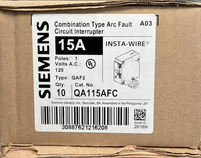 10 PCS Siemens QA115AFC 15A AFCI Arc Fault Circuit Breaker