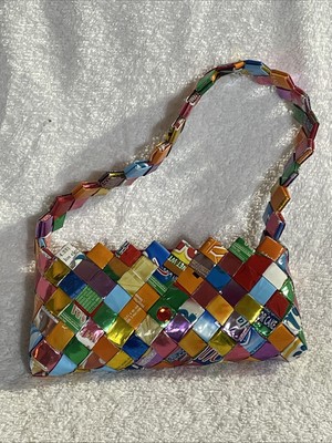 Retro Candy Wrapper Purse/Bag Colorful Zig Zag Design Handmade Zippered Vtg