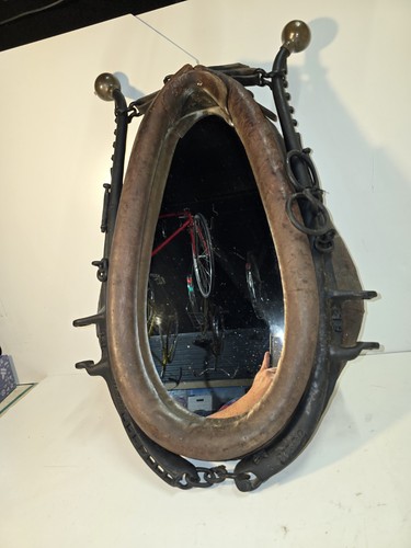 Antique / Vintage Leather Horse Collar Mirror– Rustic Farmhouse Equestrian Decor
