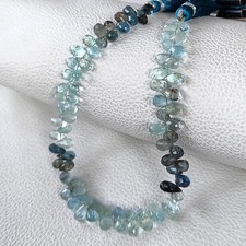 Multi Aquamarine Gems 6x4 to 7x5mm Teardrop Cut Briolette Beads 8.5" Strand