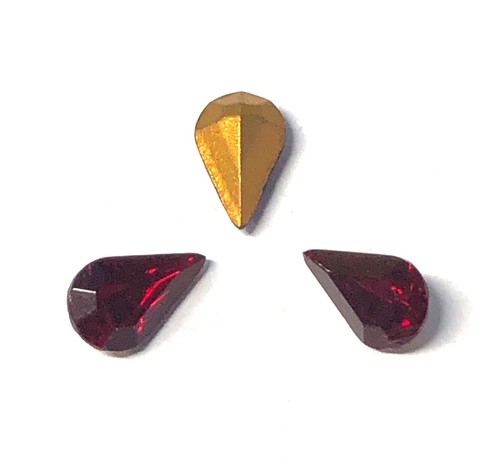 30 Deep Red/Siam Pear Shape Pointy Back Glass Rhinestones 8X12mm