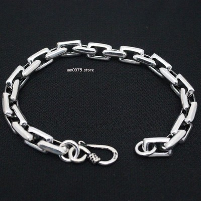 Echt 925 Sterling Silber Armband Herren Damen 7mm Quadrat Kabelverbindung 7,68nch L