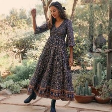 Christy Dawn Basil Dress in Navy Anemone Vine Women’s Petite M/L