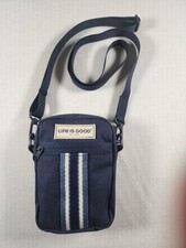 Life Is Good Mini Crossbody Unisex Camera Phone Blue Canvas Compact Travel Bag