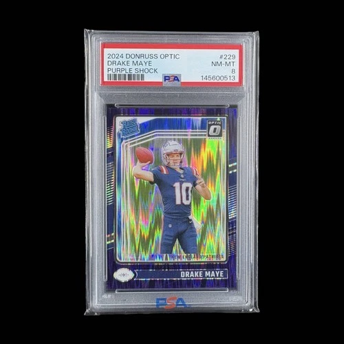 2024 Panini Donruss Optic Drake Maye Purple Shock #229 Rated Rookie PSA 8