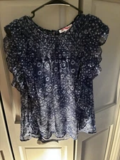 DR2 Blue Design Ladies Cap Sleeve Blouse - Size XS