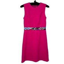 Emilio Pucci Dress Wool Silk UK 8 Made In Italy Pink Tailor Geometric Waistband
