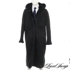 HEAVY Vintage Vzor Hunsko Black Suede Sheepskin Fur Lined Shearling Coat 56 NR