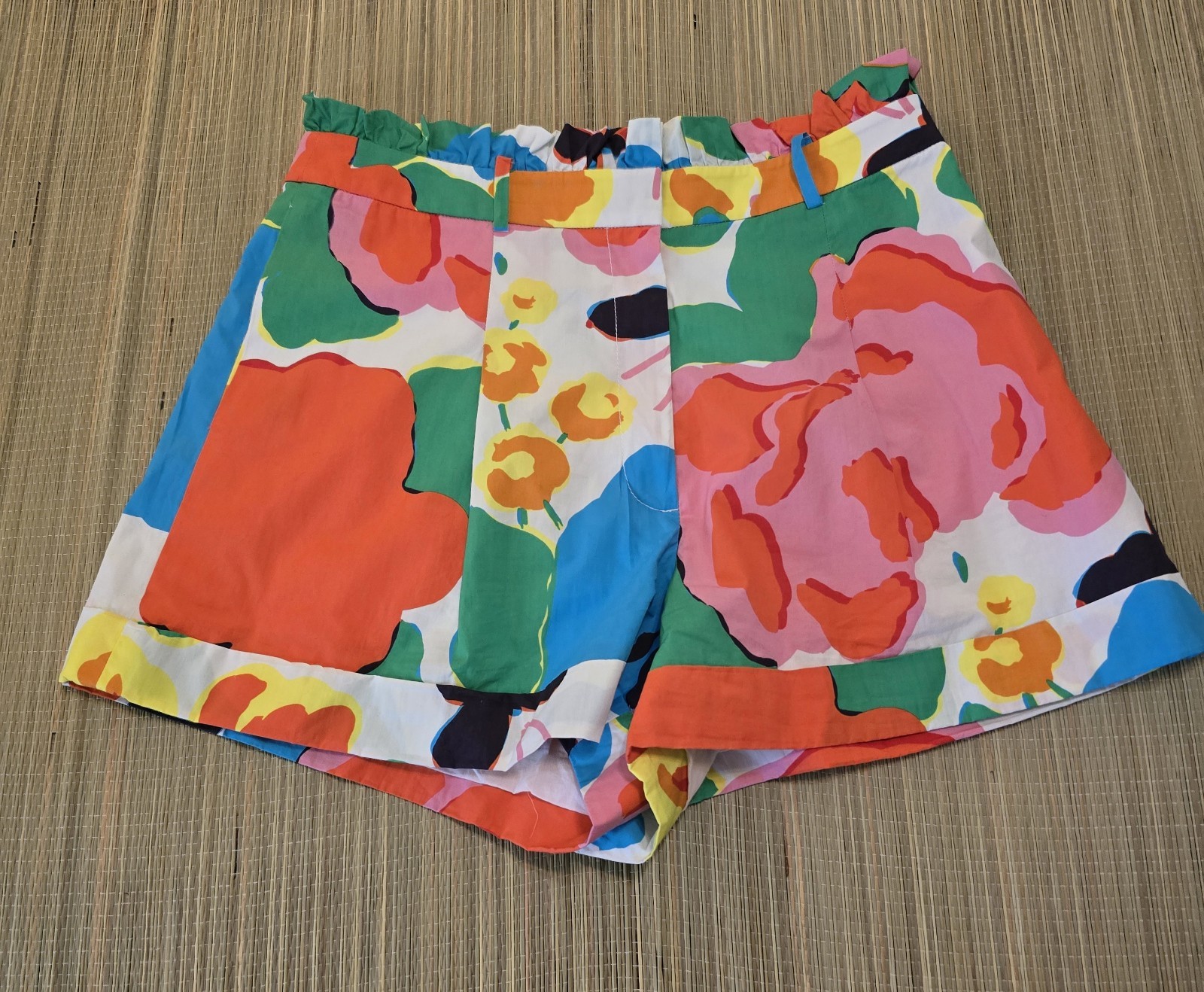 J. Crew Colorful Abstract Floral Ruffled Chino Shorts Women's 10 Pre-owned EUC