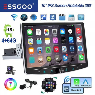 Rotatable 10.1'' Android 15 Touch Screen Car Stereo Radio GPS WIFI BT AHD Camera