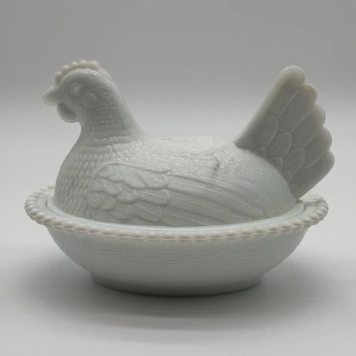 White Milk Glass Indiana Glass Hen on Nest Covered Dish Vintage