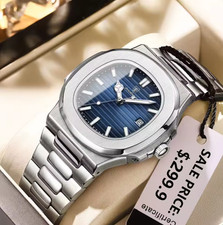 POEDAGAR Men's Square Watch Luxury 50ATM Waterproof Quartz Date Steel Band