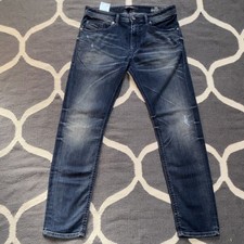 Diesel Slim Skinny Jeans Blue Denim Stretch Logo Button Accents Distressed