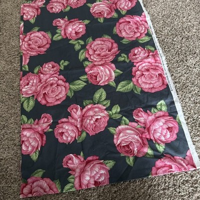 Vintage Roses, Pink Large Gray Background David Textiles 2 YARD