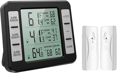 ORIA Kühlschrank Thermometer mit 2 Sensoren Innen Außen Temperatur Alarm