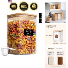 Glass Storage Jars with Bamboo Lids 3.6 Qt Large Pantry Square