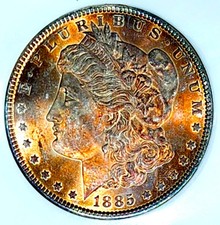 1885-P  Gem BU +  Morgan Dollar Translucent  Rainbow Color Toned Eye Appeal