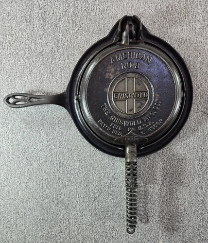 Griswold American #8 Vintage Cast Iron Waffle Maker 3 Piece 885B/886R 975H Base