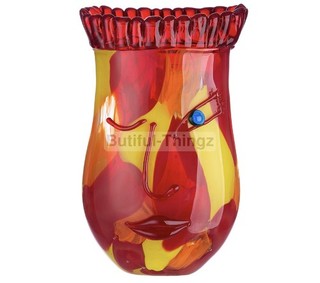 Murano Technique Art Face Vase In A Striking Orange Red Leonardo