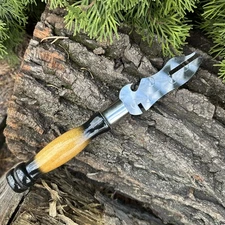 Stainless Steel Skewer Tool 280mm Two-Tone Wooden Handle Meat Carving Fork