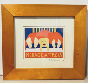 Stephen Huneck "Ménage A Trois" Framed Art Dog Print Signed 1998 Yellow Dog