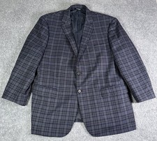 Jos. A. Bank Traveler Tailored Fit Stretch Blue Plaid Wool Jacket Blazer 48R